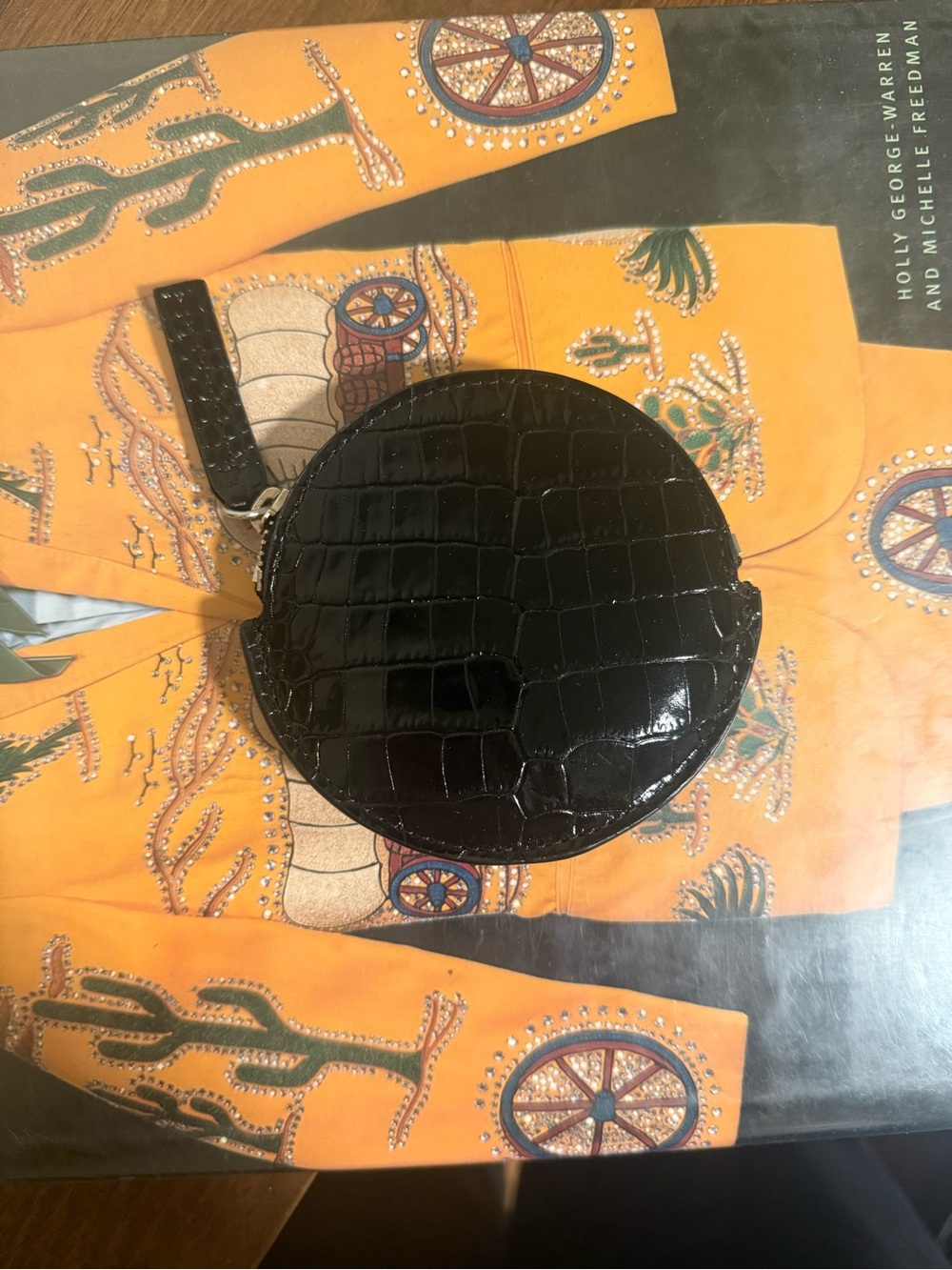 Freda Salvador Jo Black Croc Round Zip Coin Pouch - NWOT
